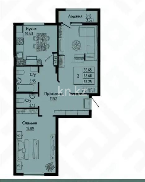 Продажа 2-комнатной квартиры, 65.6 м² в Астане