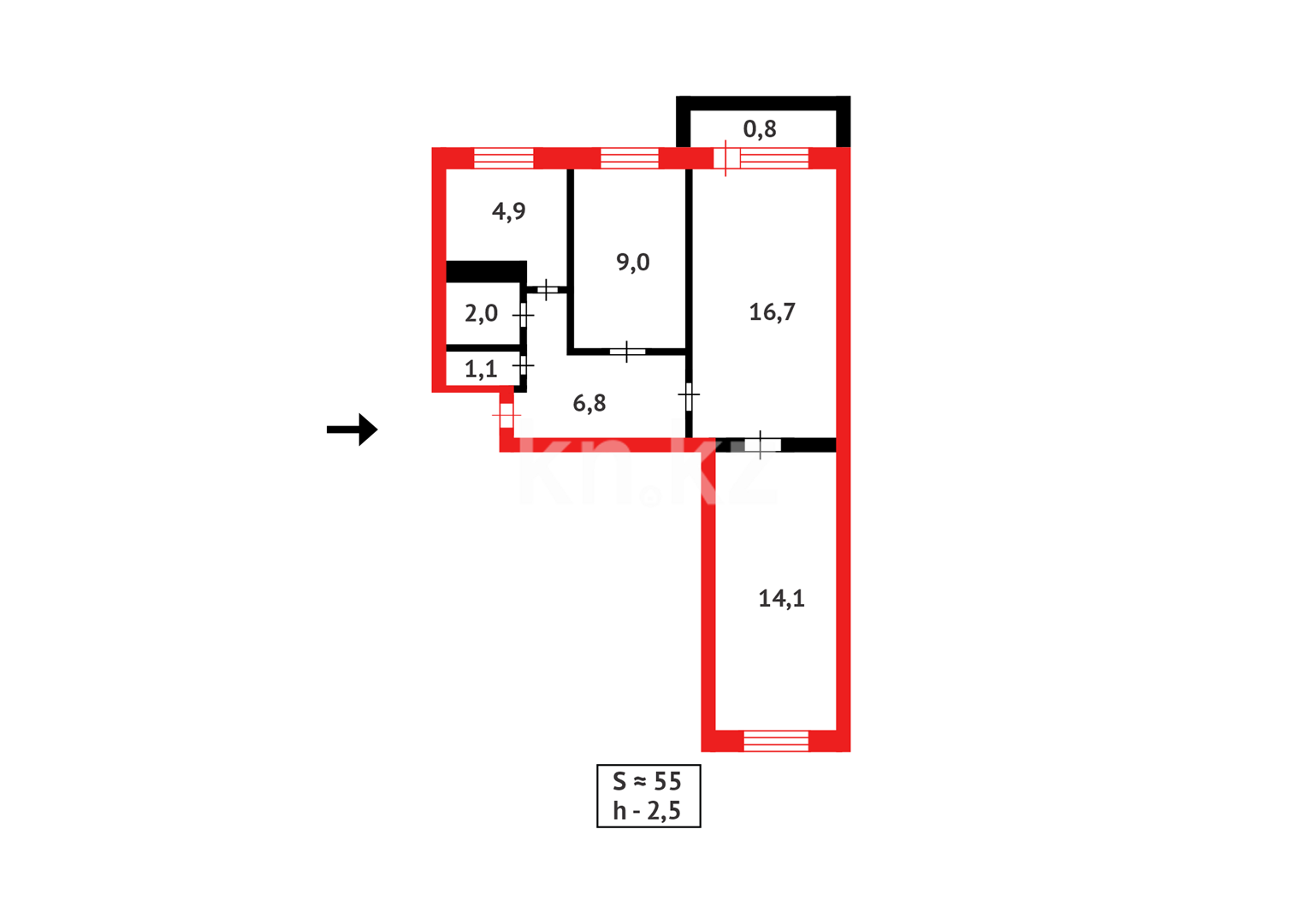 Продажа 3-комнатной квартиры, 55 м², ул. Лободы в Караганде - фото 6
