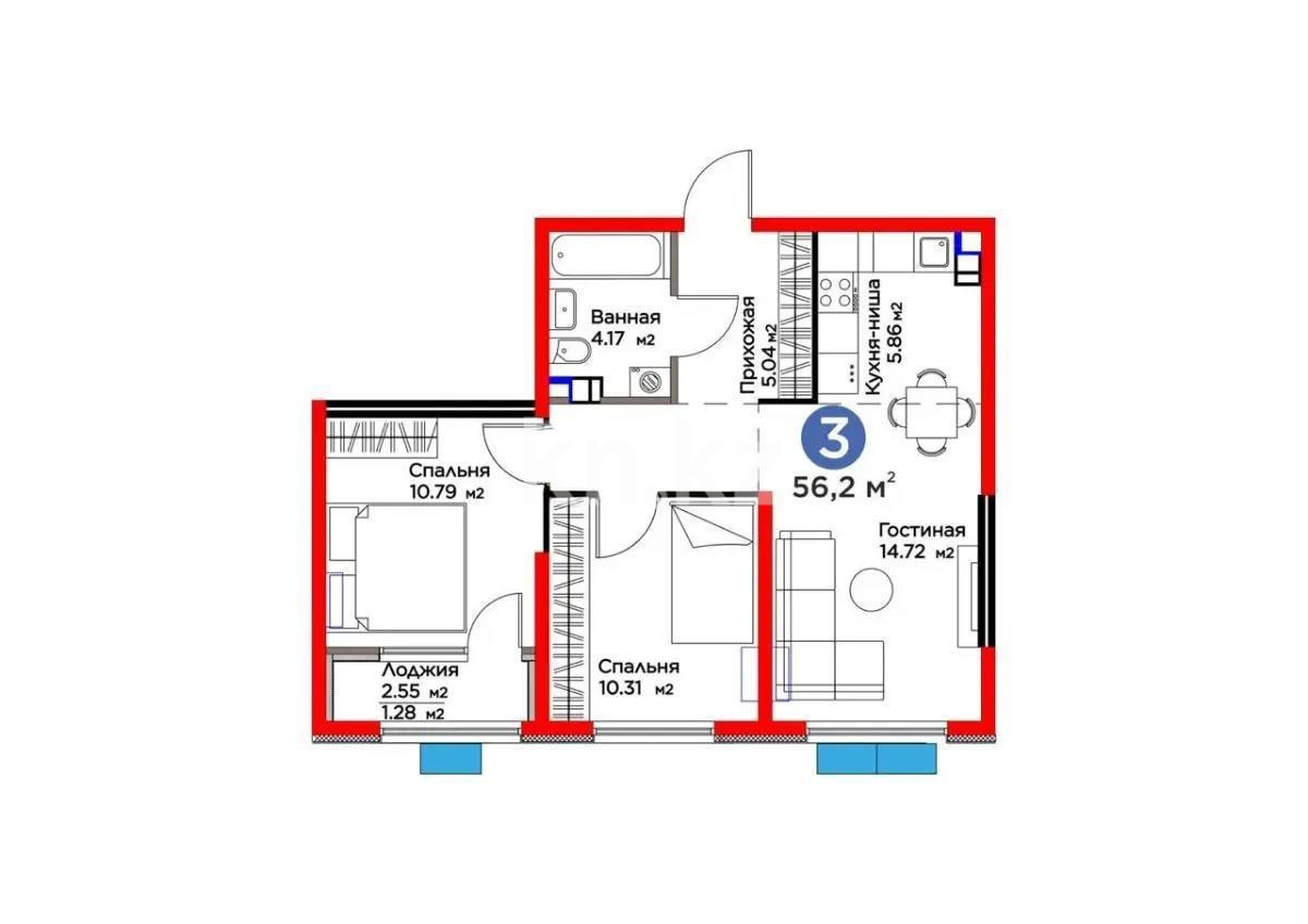 Продажа 3-комнатной квартиры, 56.2 м² в Алматы - фото 5