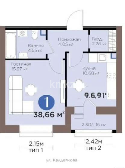 Продажа 1-комнатной квартиры, 38.66 м², пр. Жумабаева, дом  38 в Астане