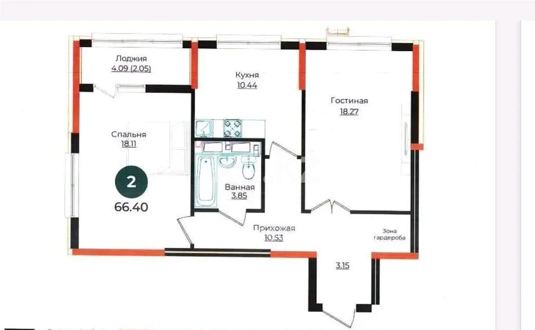Продажа 2-комнатной квартиры, 66.4 м² в Астане