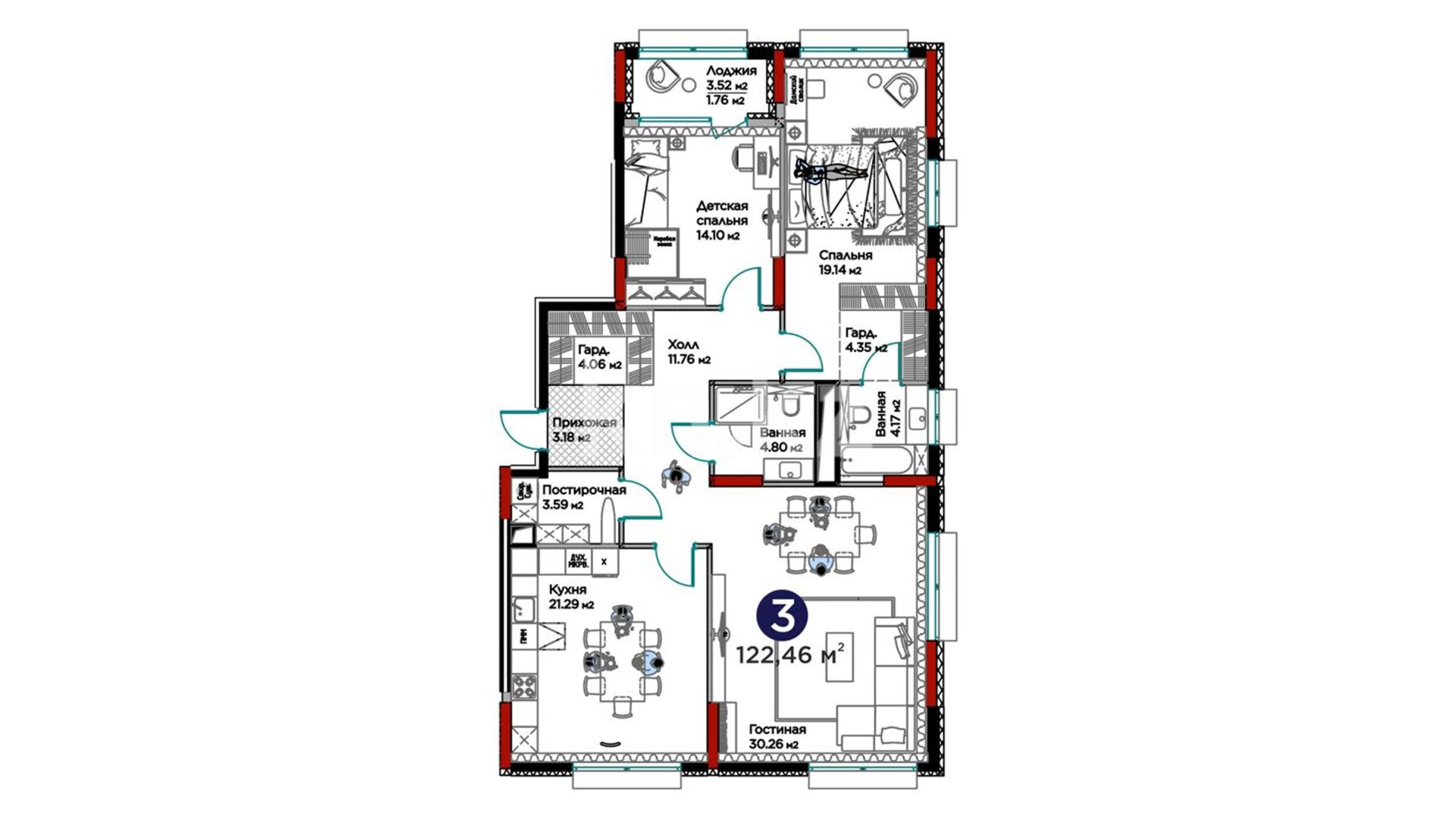 ЖК GreenLine.Tiara, 3-комнатная, цена 102 719 448 ₸, 838 800 ₸&nbsp;/&nbsp;м²