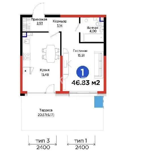 Продажа 1-комнатной квартиры, 46.83 м² в Алматы