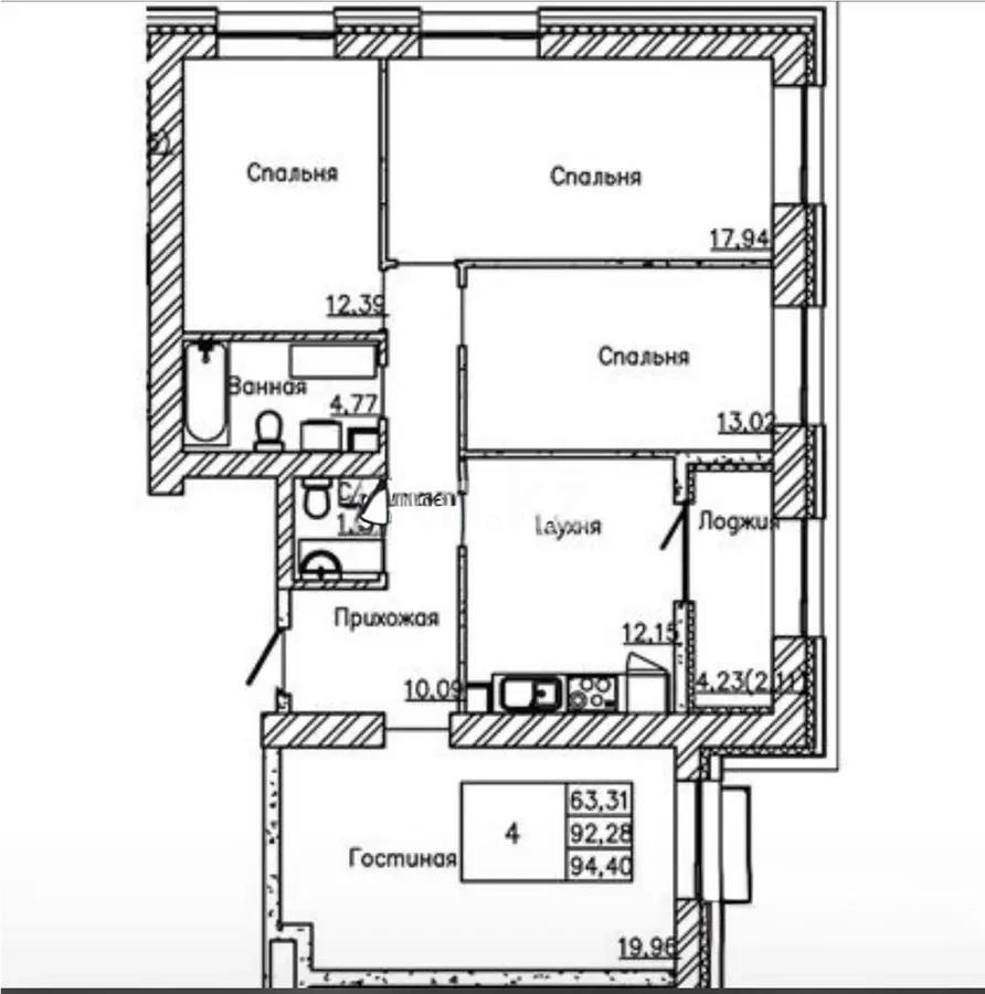 Продажа 4-комнатной квартиры, 94.4 м², ул. Сыганак, дом  12 стр в Астане