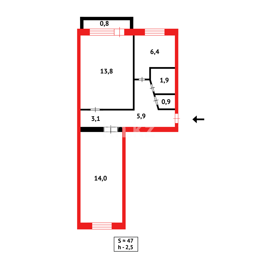 Продажа 2-комнатной квартиры, 46 м² в Темиртау - фото 13