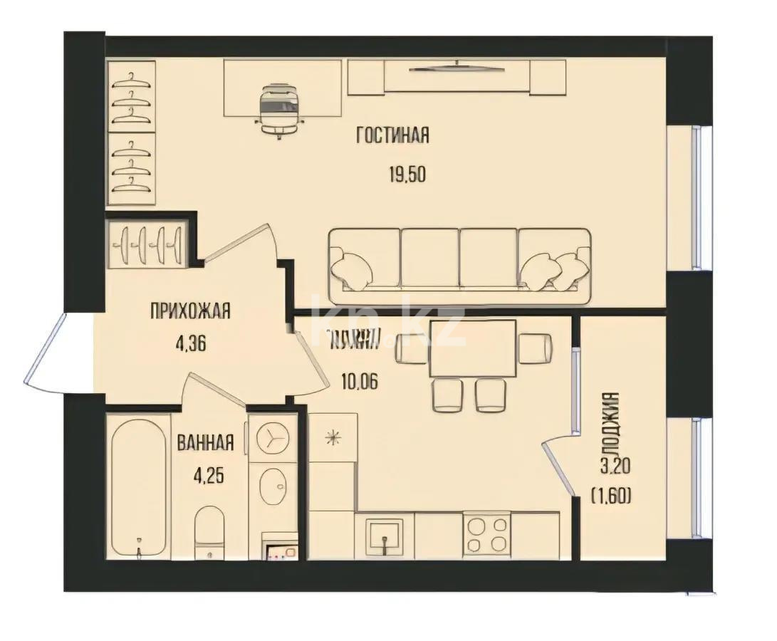 Продажа 1-комнатной квартиры, 39.77 м², ул. Серкебаева, дом  49 в Астане