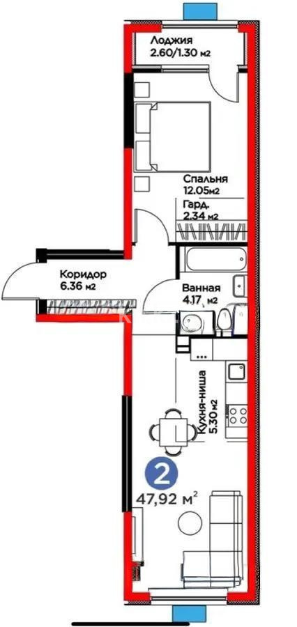 Продажа 2-комнатной квартиры, 47.92 м² в Алматы - фото 3
