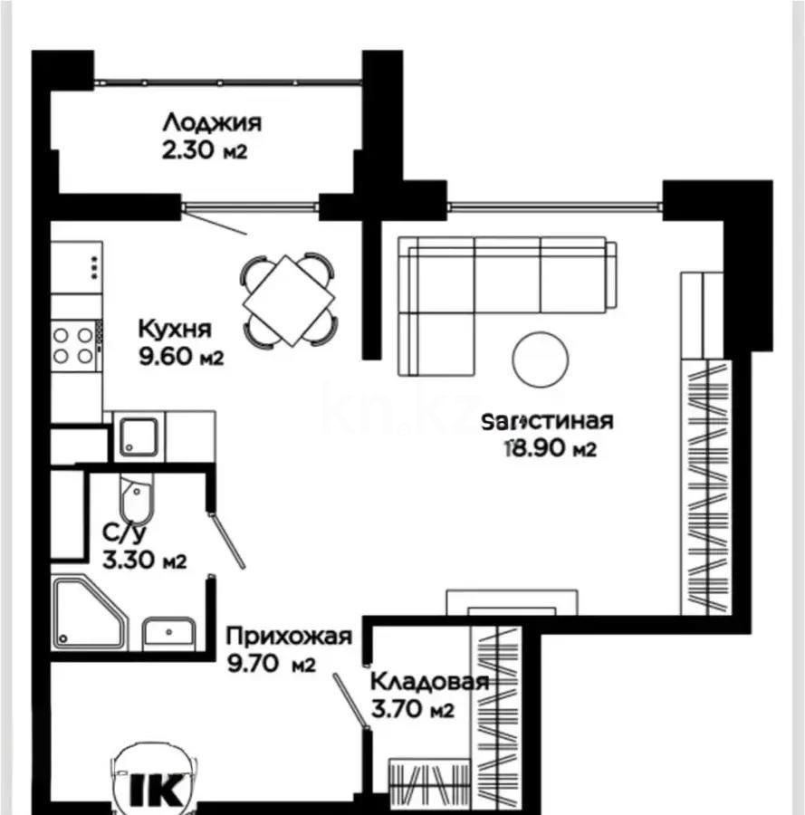 Продажа 1-комнатной квартиры, 48.7 м², мкр-н Астана, дом  1/19 стр в Алматы