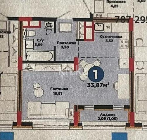 Продажа 1-комнатной квартиры, 34 м² в Астане