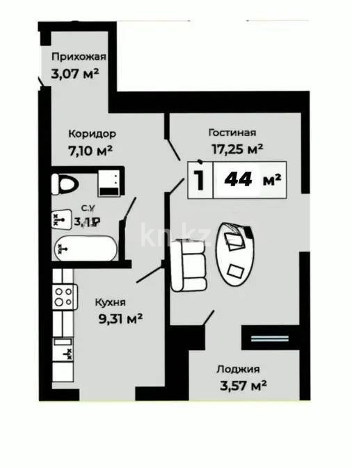 Продажа 2-комнатной квартиры, 44 м² в Астане