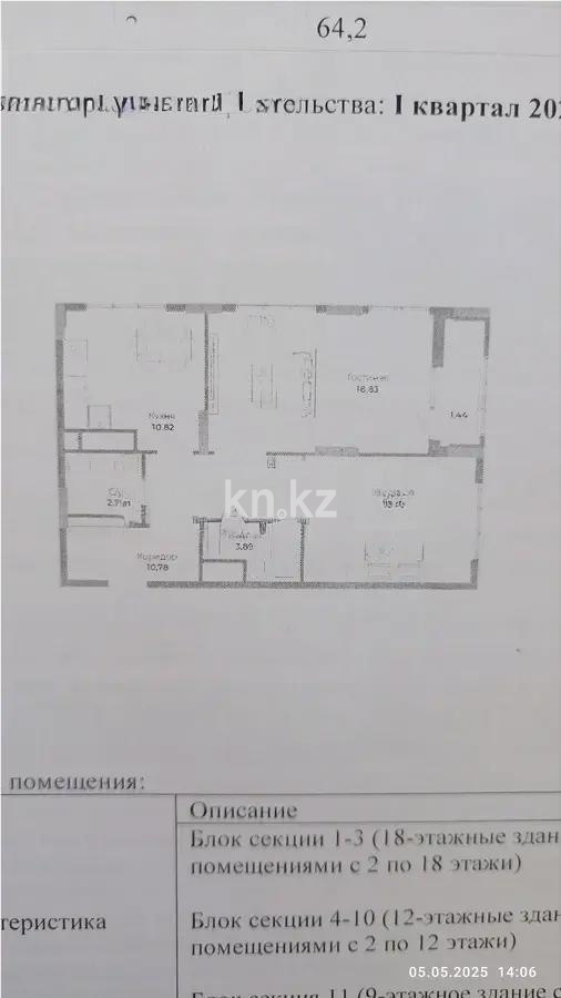 Продажа 2-комнатной квартиры, 64.2 м², ул. Сыганак, дом  28 в Астане
