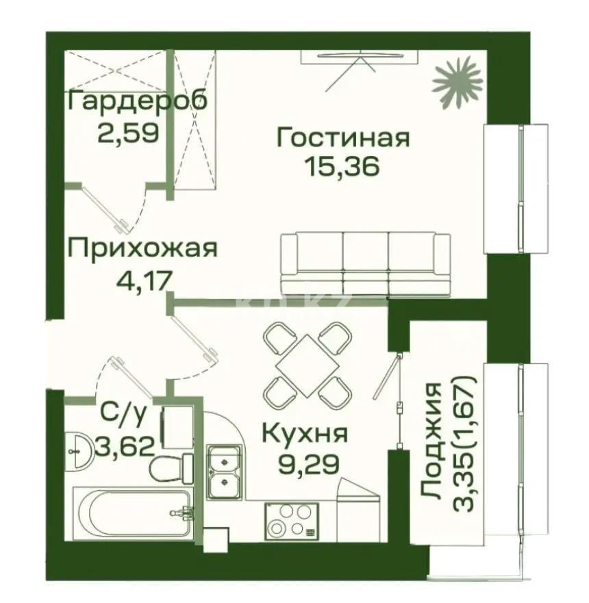Продажа 1-комнатной квартиры, 38 м², пр. Улы Дала, дом  38 в Астане