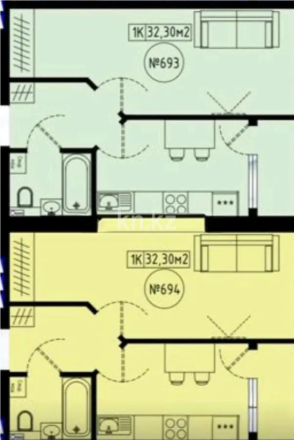 Продажа 1-комнатной квартиры, 32.3 м² в Астане