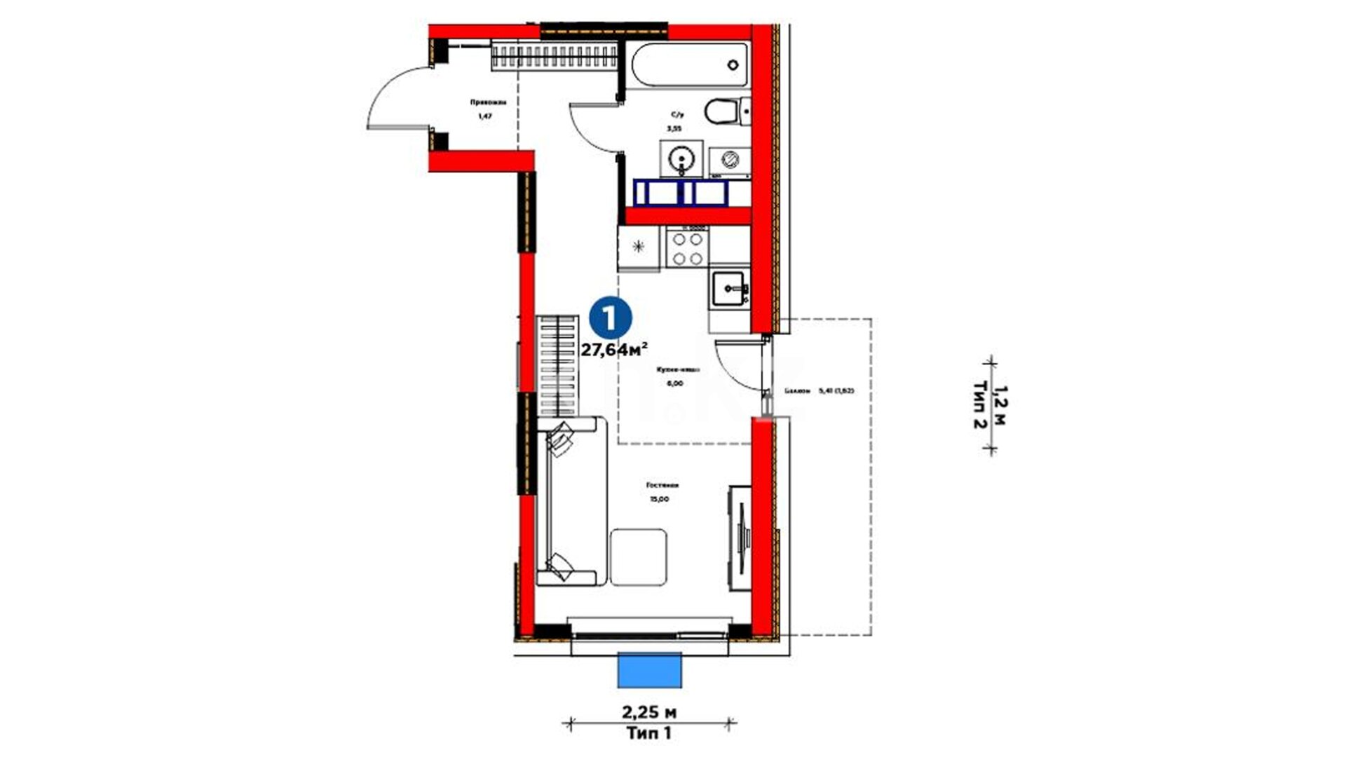 ЖК Saulet, 1-комнатная, цена 27 916 400 ₸, 1 010 000 ₸&nbsp;/&nbsp;м²