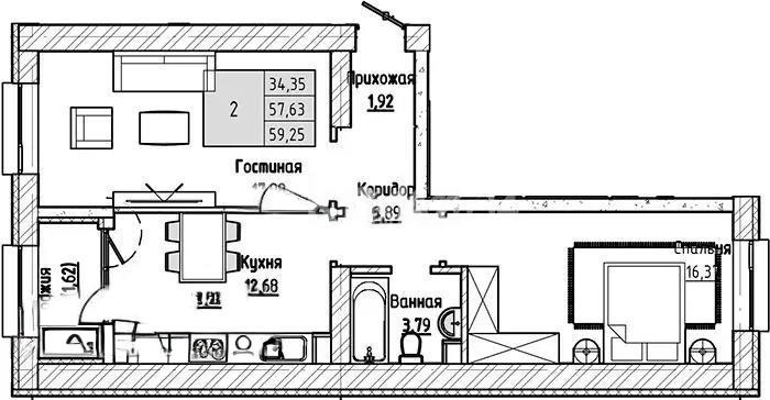 Продажа 2-комнатной квартиры, 60 м² в Астане