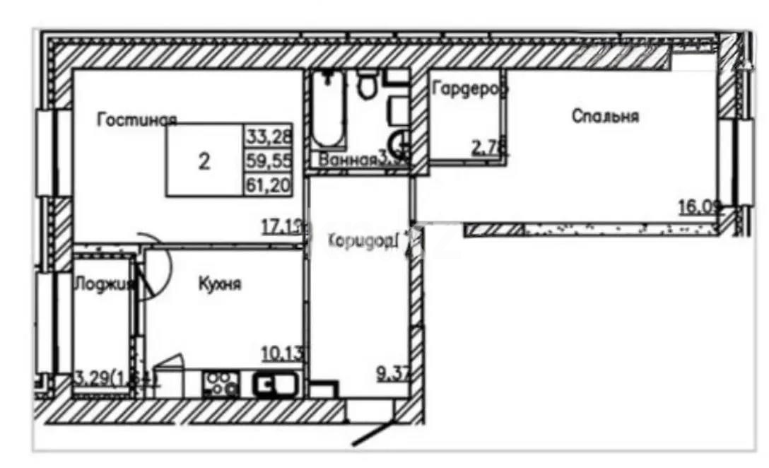 Продажа 2-комнатной квартиры, 61.2 м² в Астане
