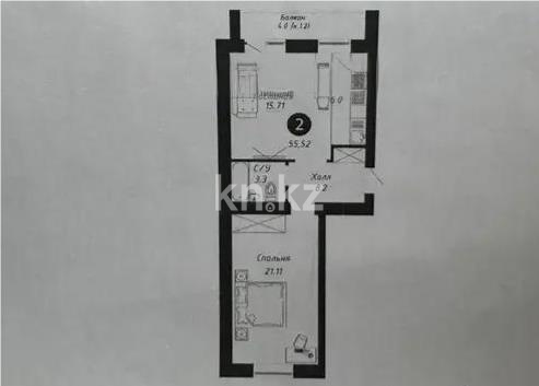 Продажа 2-комнатной квартиры, 55.52 м², ул. Бейбарыс Султан, дом  15а в Астане