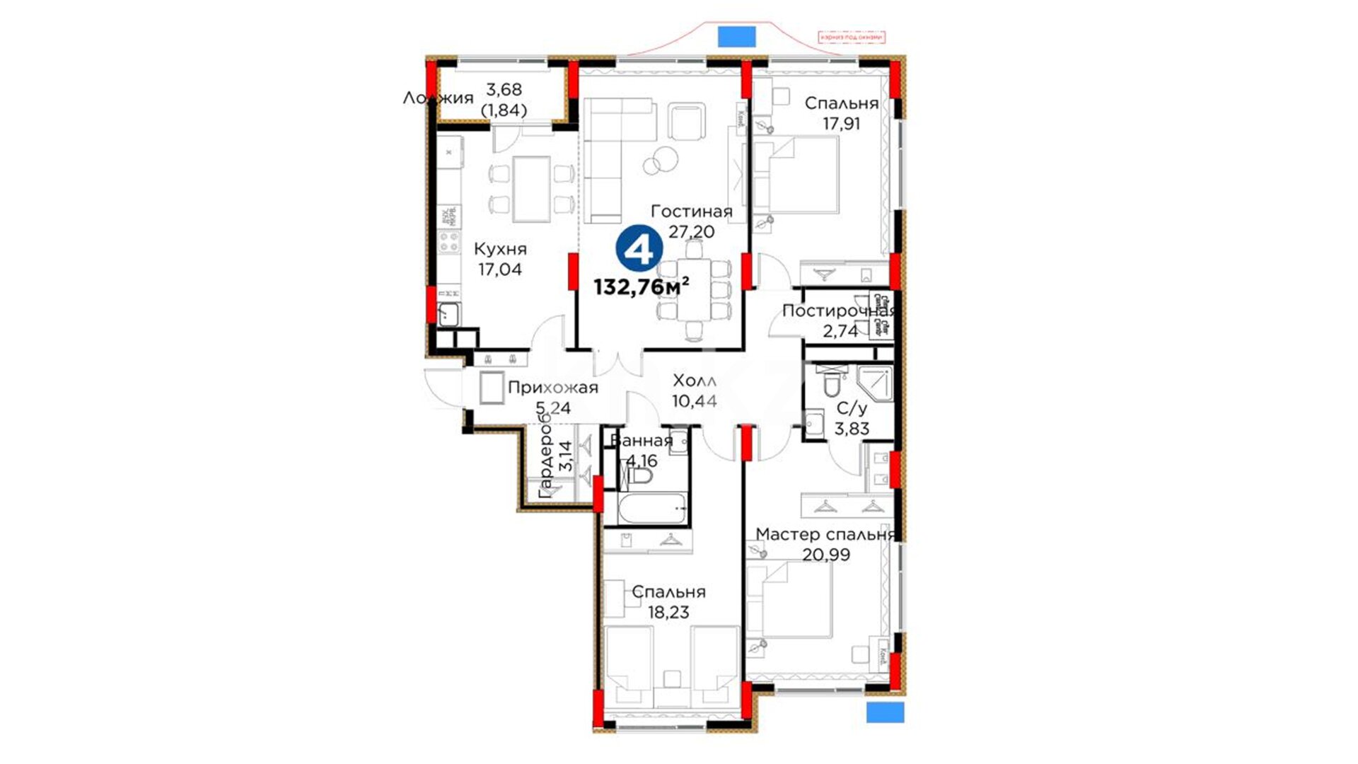 ЖК ŪIA. TARIH, 4-комнатная, цена 73 276 882 ₸, 551 950 ₸&nbsp;/&nbsp;м²