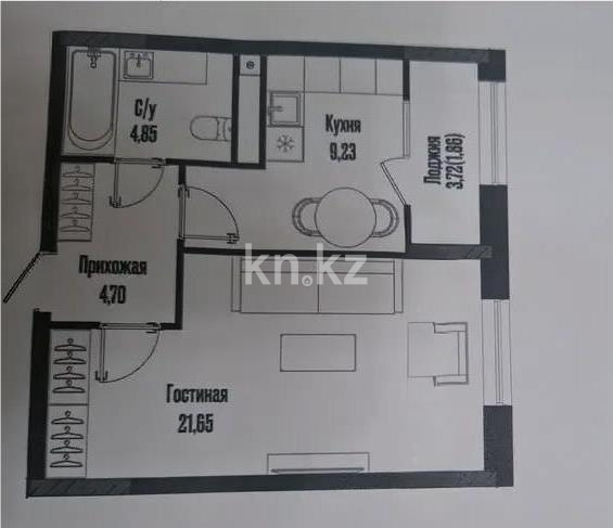 Продажа 1-комнатной квартиры, 42.29 м² в Астане
