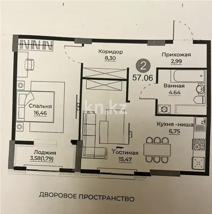 Продажа 2-комнатной квартиры, 58 м² в Астане