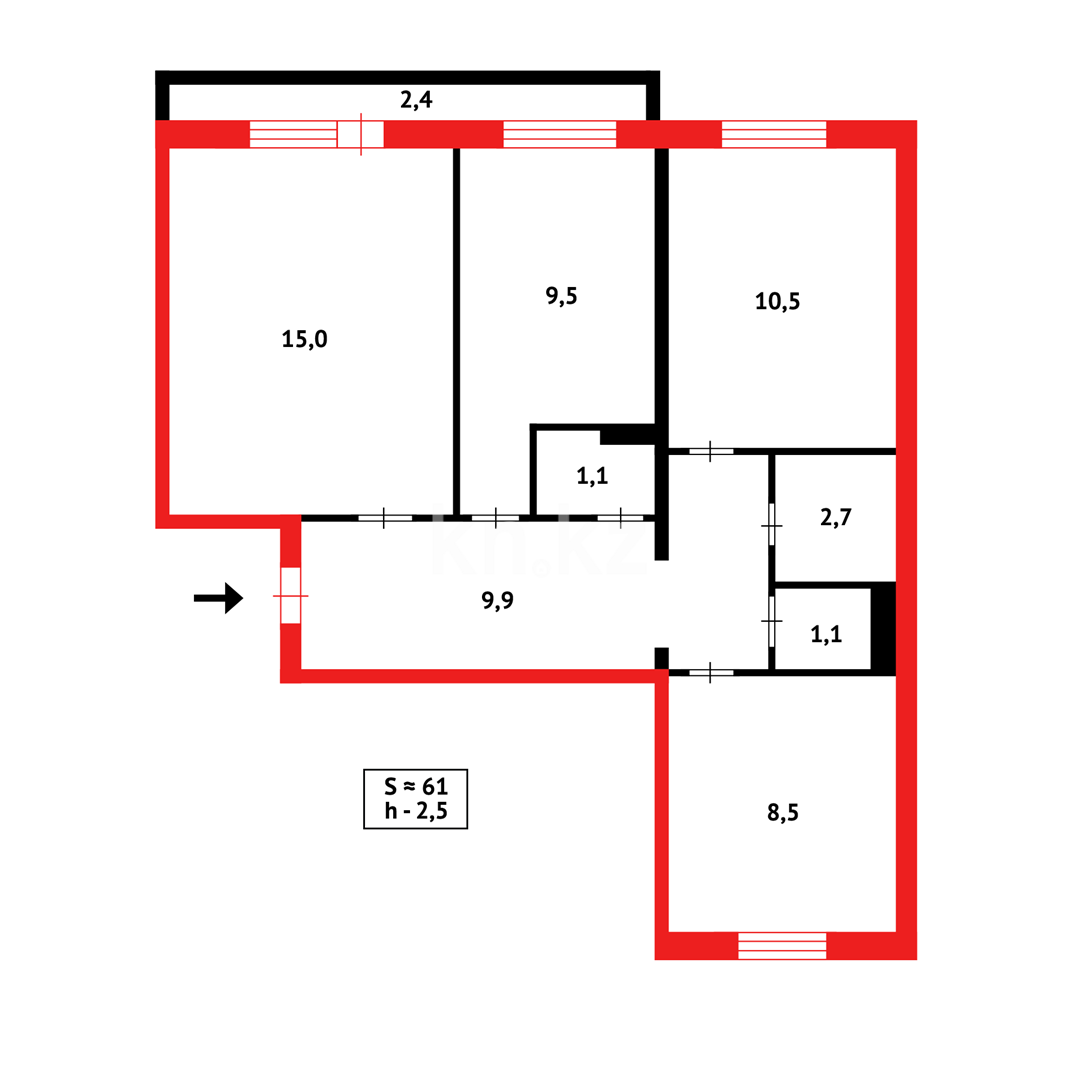 Продажа 3-комнатной квартиры, 61 м² в Караганде - фото 12