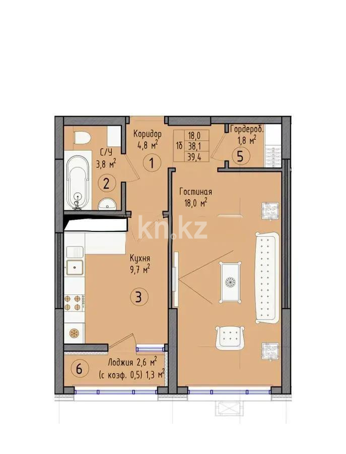 Продажа 1-комнатной квартиры, 40 м², ул. Култегин, дом  16 стр в Астане
