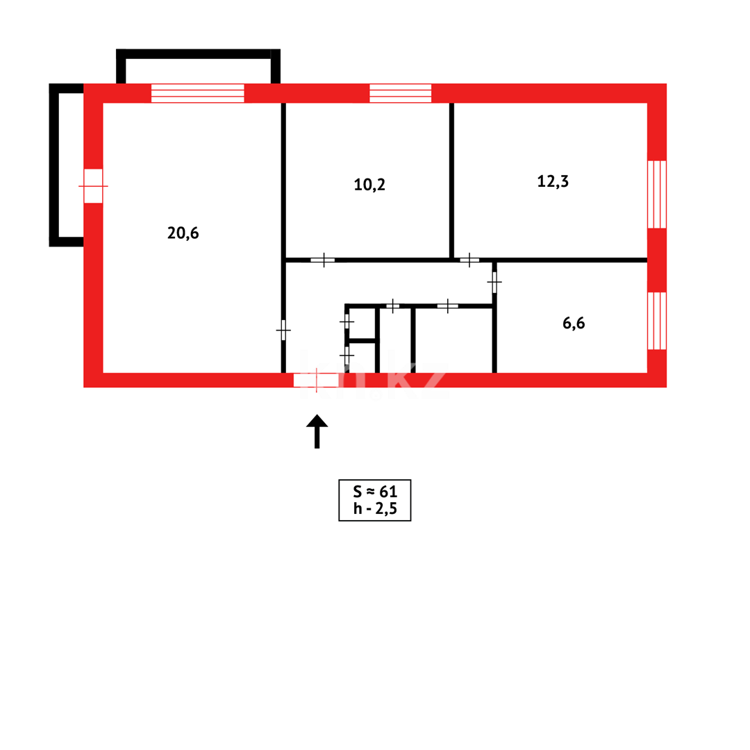Продажа 3-комнатной квартиры, 61 м², ул. Ержанова, дом  17 в Караганде - фото 6