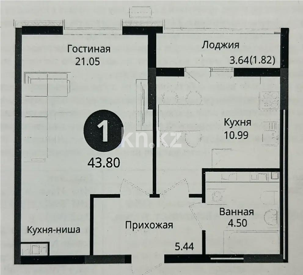 Продажа 1-комнатной квартиры, 43.8 м², ул. Е-429, дом  14/1 в Астане
