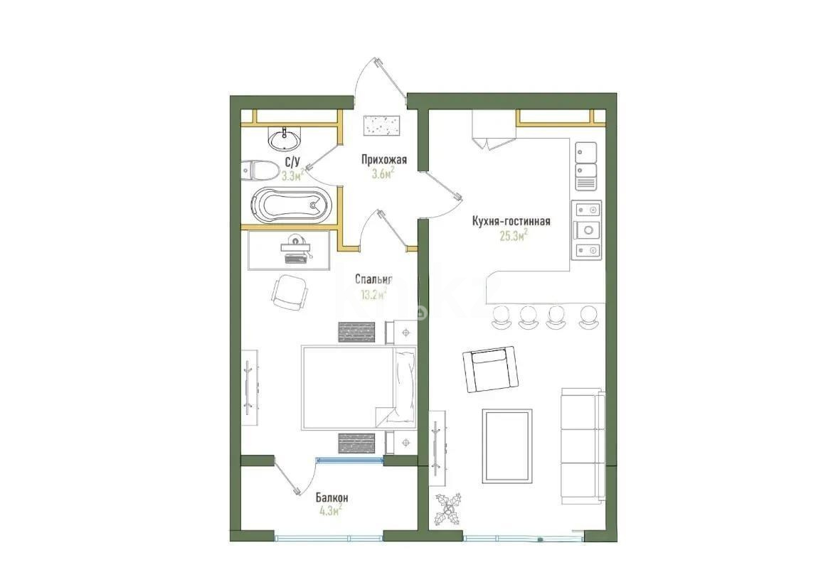 Продажа 2-комнатной квартиры, 53 м² в Алматы