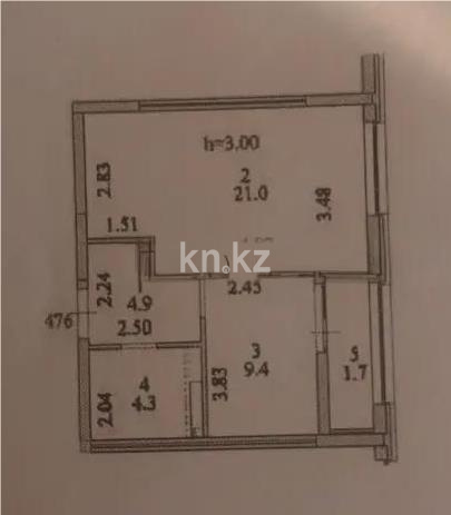 Продажа 1-комнатной квартиры, 41.3 м² в Астане
