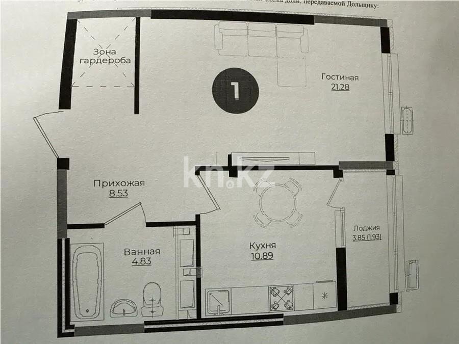 Продажа 1-комнатной квартиры, 47.45 м² в Астане