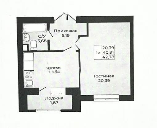 Продажа 1-комнатной квартиры, 42.78 м², ул. Калдаякова, дом  26 стр в Астане