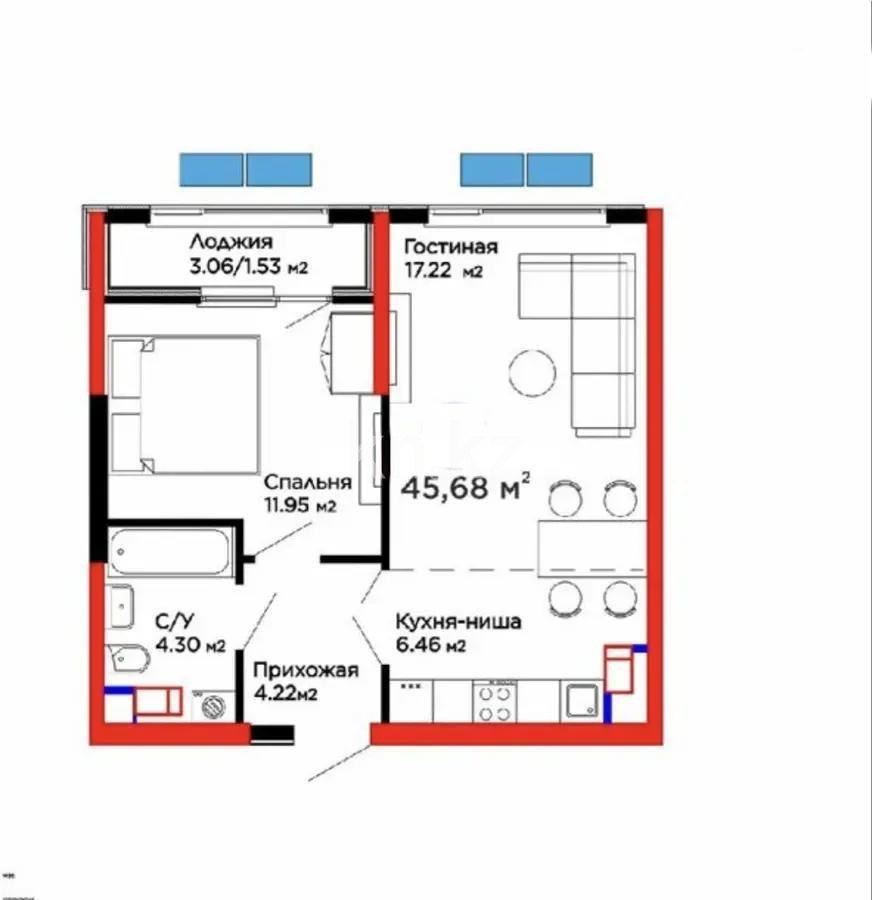 Продажа 2-комнатной квартиры, 45.68 м² в Алматы