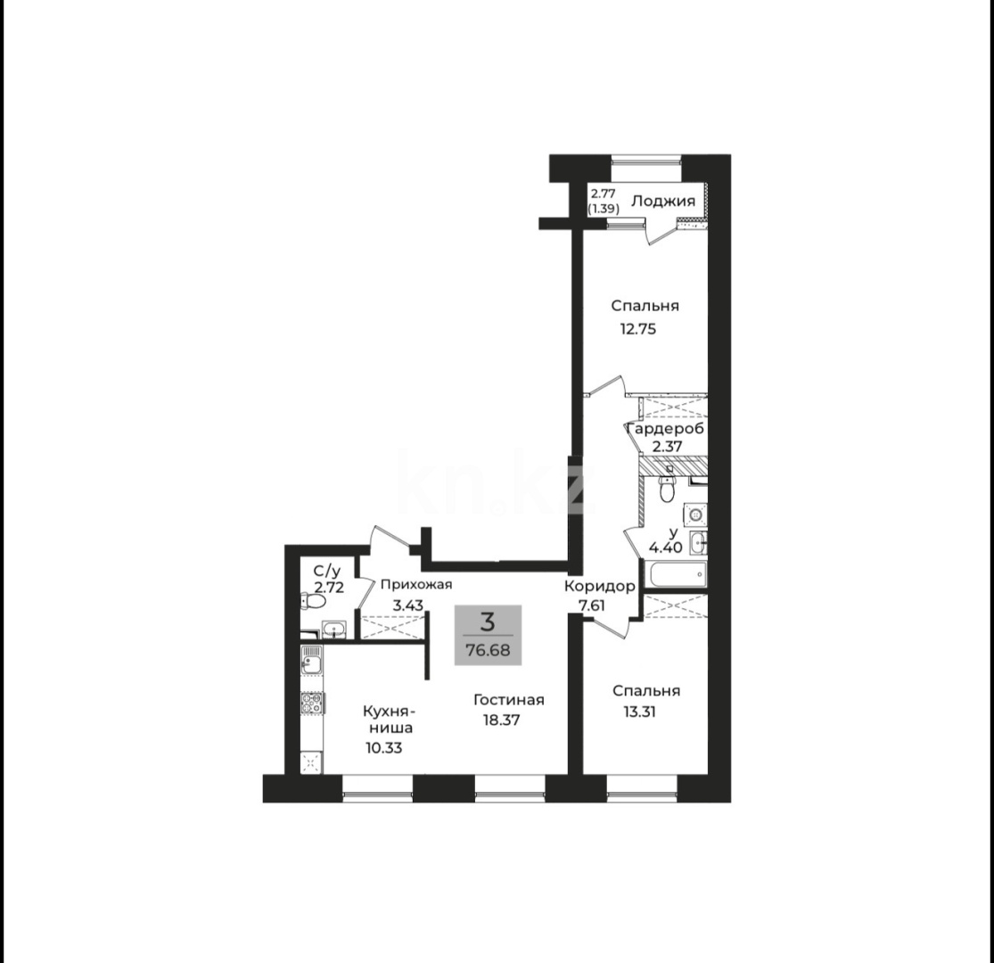 Продажа 3-комнатной квартиры, 76.68 м² в Астане - фото 4