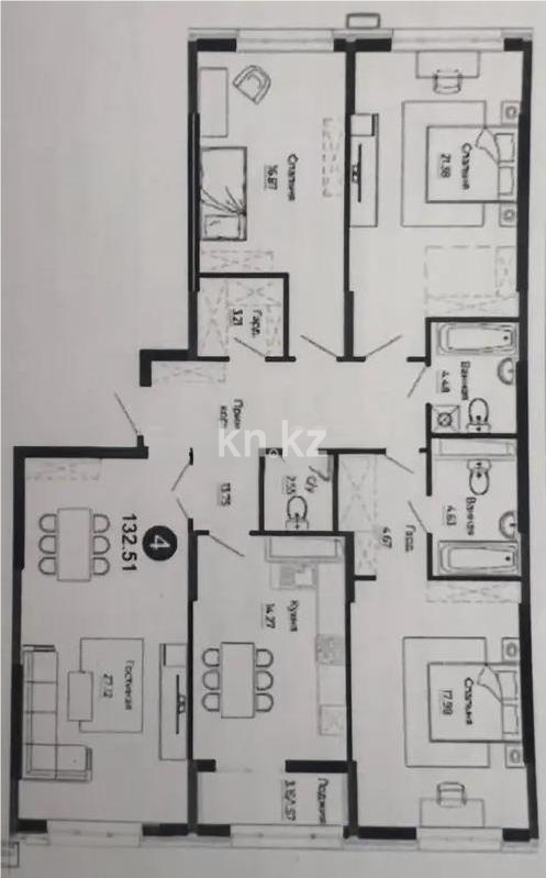 Продажа 4-комнатной квартиры, 132 м², ул. Е-882, дом  7/1 в Астане