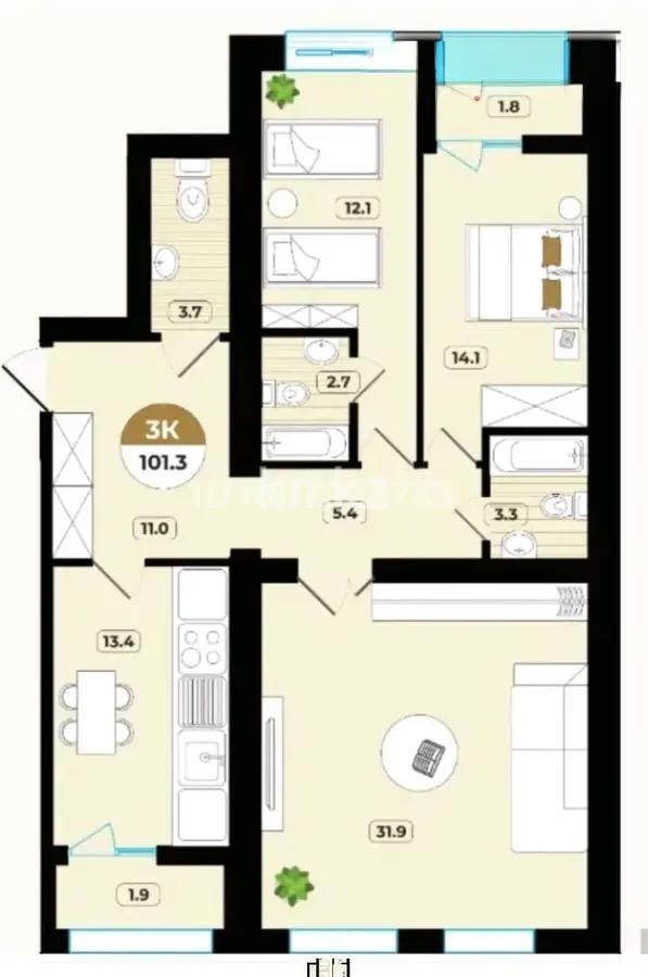 Продажа 3-комнатной квартиры, 101 м², ул. Бокейхана, дом  16/1 в Астане - фото 6