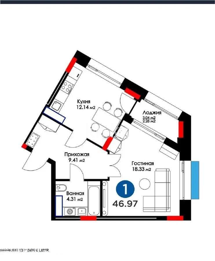 Продажа 1-комнатной квартиры, 46 м² в Астане