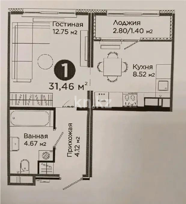 Продажа 1-комнатной квартиры, 32 м² в Астане