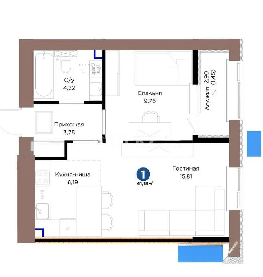 Продажа 2-комнатной квартиры, 42 м² в Астане