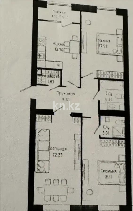 Продажа 3-комнатной квартиры, 90.1 м², ул. Нажимеденова, дом  30/1 в Астане