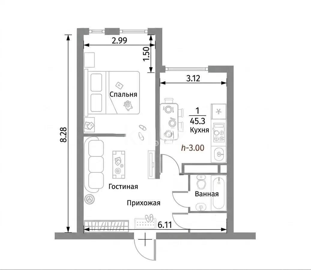 Продажа 1-комнатной квартиры, 45.5 м² в Алматы