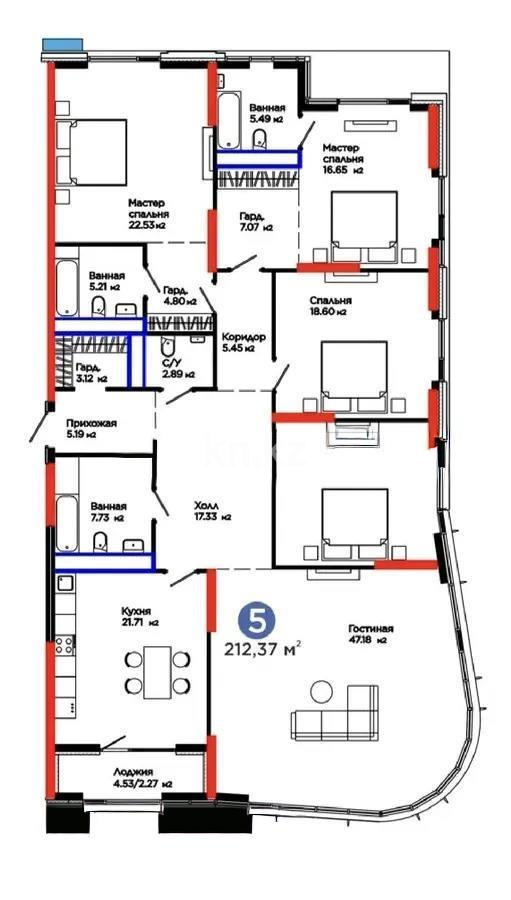 Продажа 5-комнатной квартиры, 215 м² в Астане