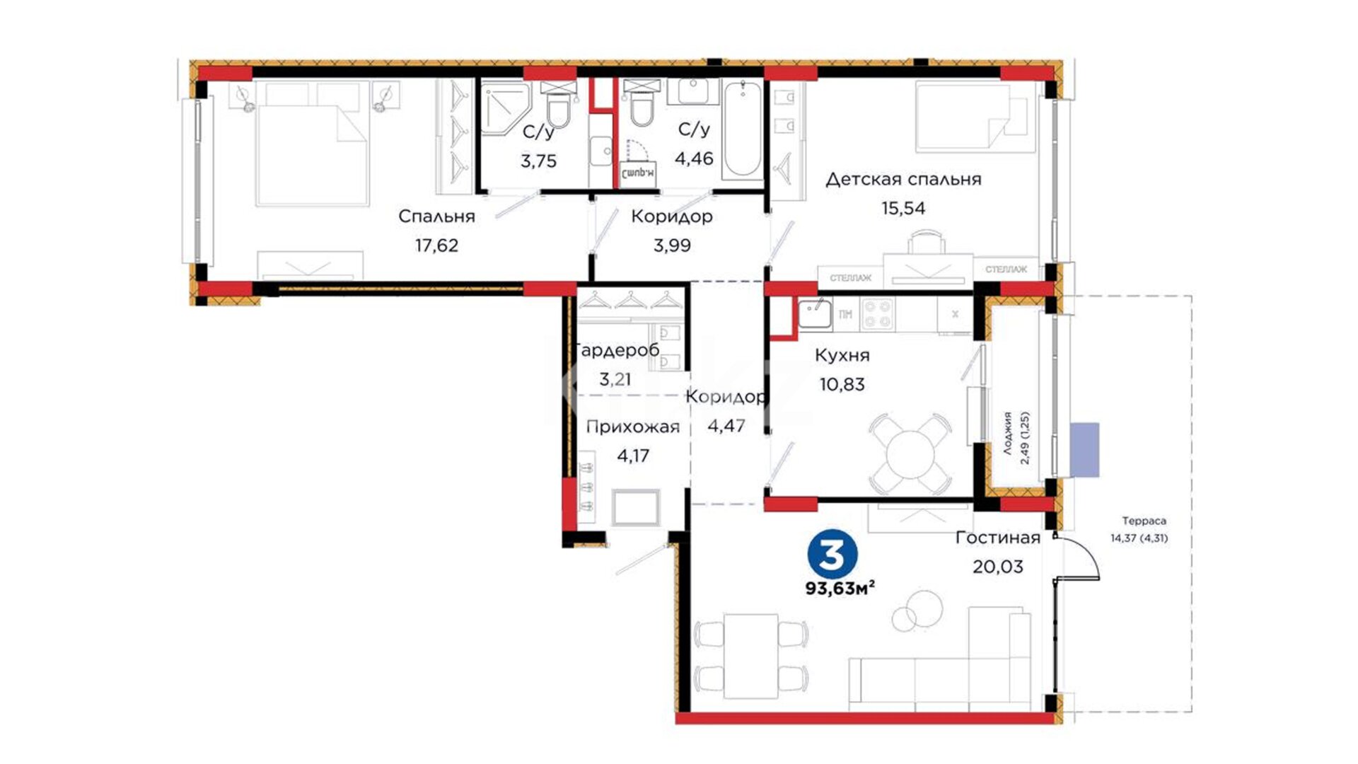 ЖК Darmen, 3-комнатная, цена 56 968 237 ₸, 608 440 ₸&nbsp;/&nbsp;м²