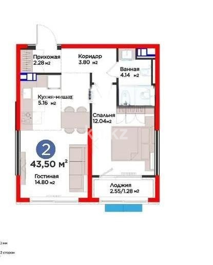 Продажа 2-комнатной квартиры, 43.5 м² в Алматы