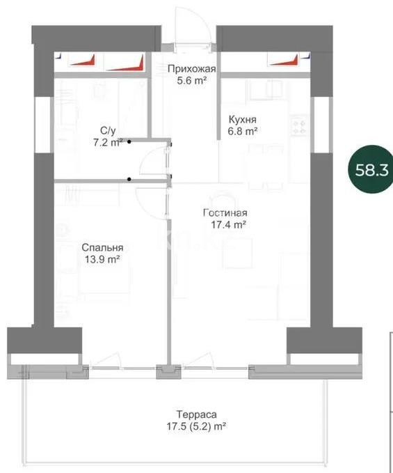 Продажа 2-комнатной квартиры, 75.8 м² в Алматы