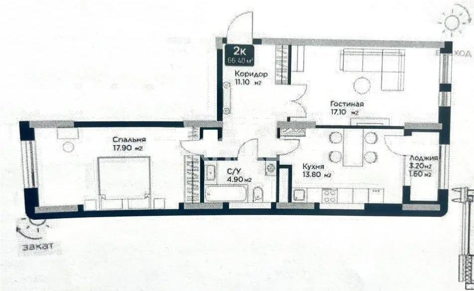 Продажа 2-комнатной квартиры, 66.4 м², ул. Е-36, дом  5 в Астане - фото 2