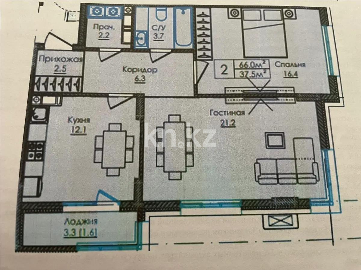 Продажа 2-комнатной квартиры, 66.7 м² в Астане