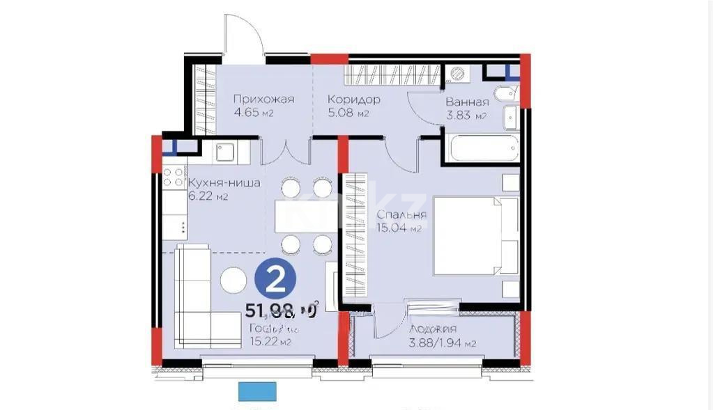 Продажа 2-комнатной квартиры, 52 м² в Астане