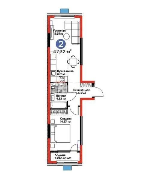 Продажа 2-комнатной квартиры, 47.32 м² в Алматы