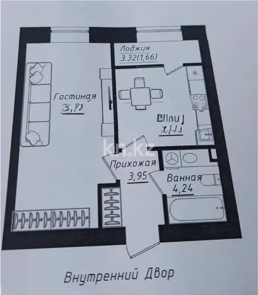 Продажа 1-комнатной квартиры, 41.31 м² в Астане
